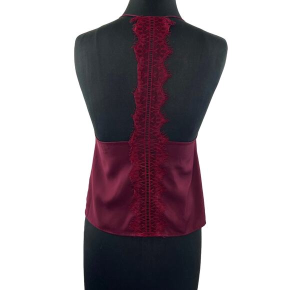 TOBI Burgundy Sleeveless Spaghetti Strap Lace Ladder T-Back Camisole Tank Sz XS - Picture 1 of 8